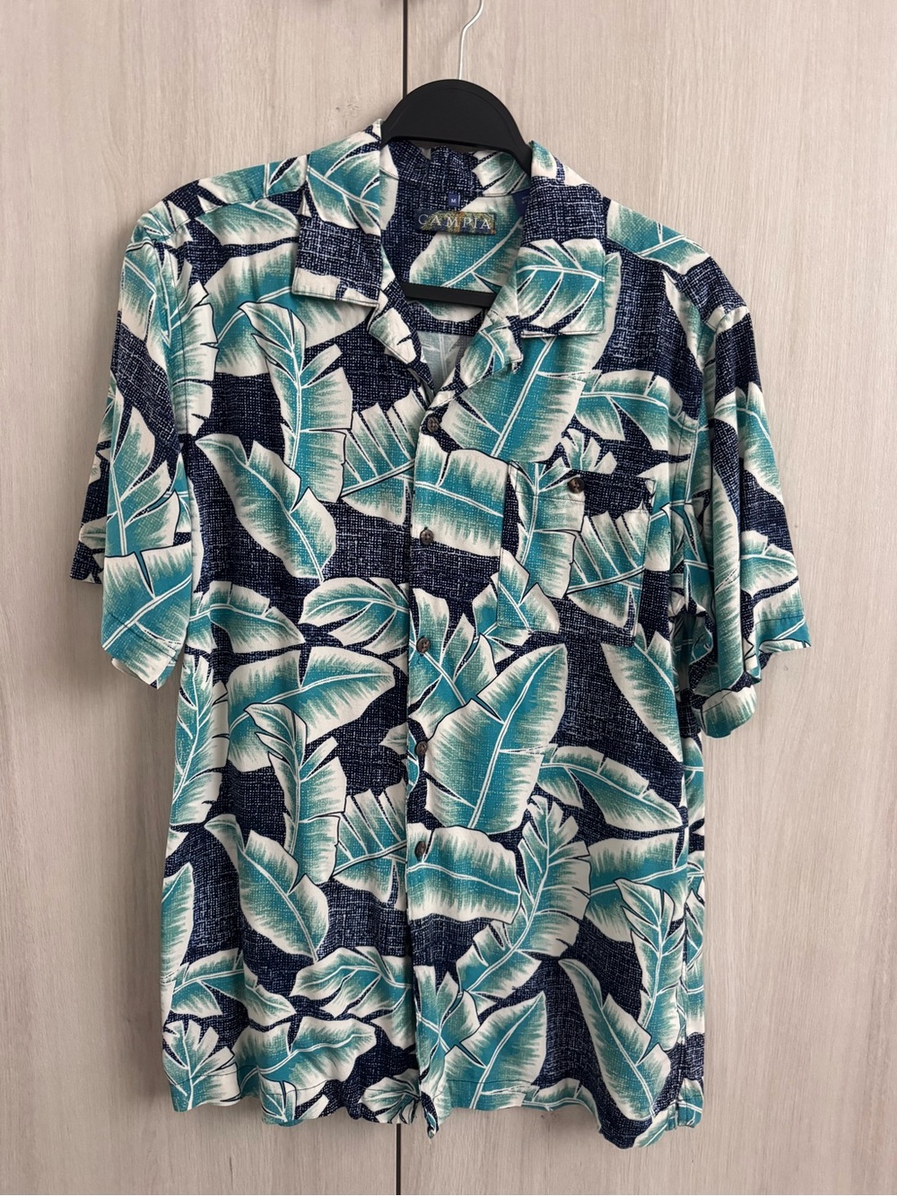 Camisa Campia Teal & Navy Tropical Leaf Short-Sleeve Button Shirt